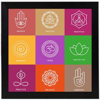 Yoga Symbols  Spiritual Black Framed Wall Hanging Art Print for Office  Home Reading Room  ( 8x8 ) Inch 1