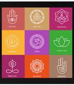 Yoga Symbols  Spiritual Black Framed Wall Hanging Art Print for Office  Home Reading Room  ( 8x8 ) Inch