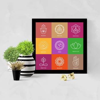 Yoga Symbols  Spiritual Black Framed Wall Hanging Art Print for Office  Home Reading Room  ( 8x8 ) Inch 2