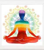 Colourful Meditation   Spiritual White Framed Wall Hanging Art Print for Office  Home Reading Room  ( 8x8 ) Inch