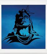 Bhole Baba Shiv  Spiritual White Framed Wall Hanging Art Print for Office  Home Reading Room  ( 8x8 ) Inch