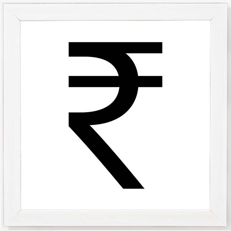 Rupee  Sign White Framed Wall Hanging Art Print for Office  Home Reading Room  ( 8x8 ) Inch