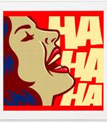 Ha ha ha  Pop Art White Framed Wall Hanging Art Print for Office  Home Reading Room  ( 8x8 ) Inch