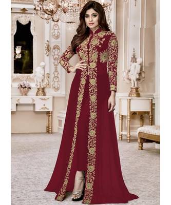 Dark Red Embroidered Salwar Kameez 1