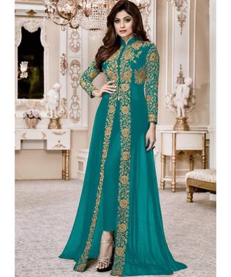 Turquoise Embroidered Salwar Kameez 1