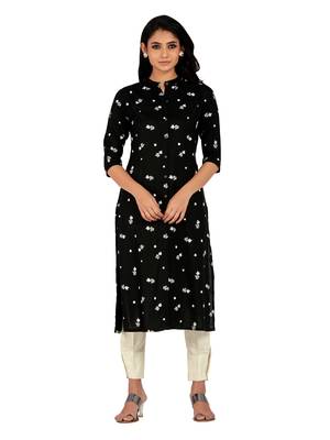 Black printed cotton long-kurtis 1