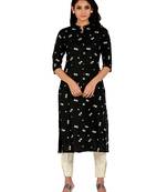 Black printed cotton long-kurtis