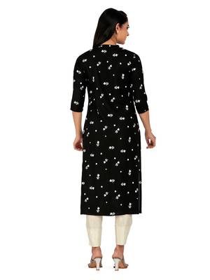 Black printed cotton long-kurtis 2