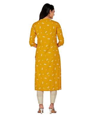Mustard printed cotton long-kurtis 2