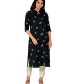 Black printed cotton long-kurtis