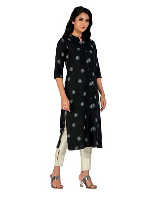 Black printed cotton long-kurtis 3