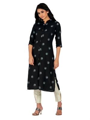 Black printed cotton long-kurtis 4