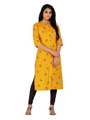 Mustard printed cotton long-kurtis 1