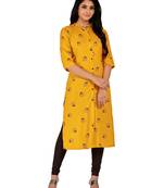 Mustard printed cotton long-kurtis