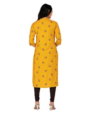 Mustard printed cotton long-kurtis 2