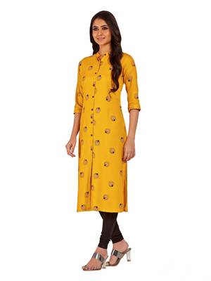 Mustard printed cotton long-kurtis 3