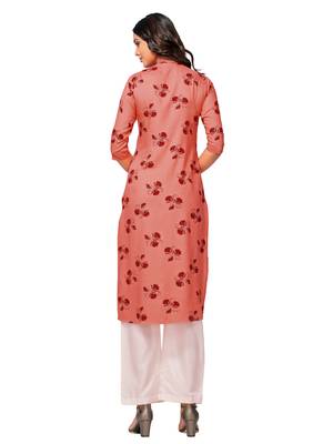 Orange printed cotton long-kurtis 2