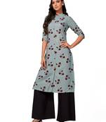 Grey printed cotton long-kurtis
