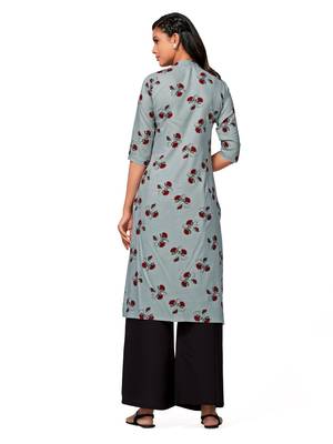 Grey printed cotton long-kurtis 2