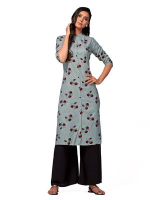 Grey printed cotton long-kurtis 3