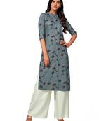 Grey printed cotton long-kurtis