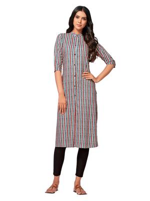 Grey printed cotton long-kurtis 1