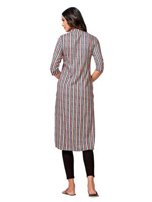Grey printed cotton long-kurtis 2