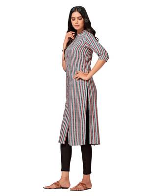 Grey printed cotton long-kurtis 3