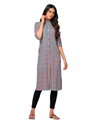 Grey printed cotton long-kurtis 4