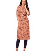 Orange printed cotton long-kurtis