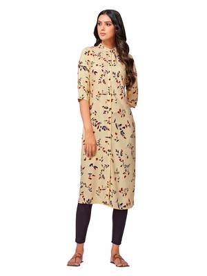 Peach printed cotton long-kurtis 1