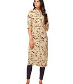 Peach printed cotton long-kurtis