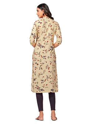 Peach printed cotton long-kurtis 2