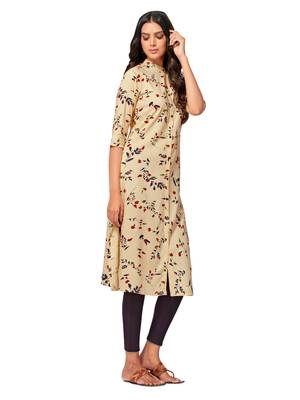 Peach printed cotton long-kurtis 3