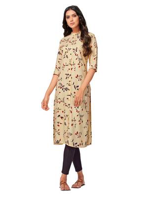 Peach printed cotton long-kurtis 4