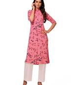 Pink printed cotton long-kurtis