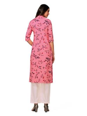 Pink printed cotton long-kurtis 2