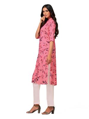 Pink printed cotton long-kurtis 3