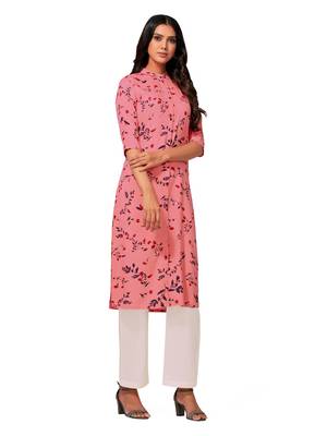 Pink printed cotton long-kurtis 4