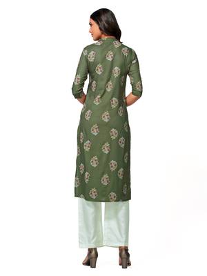 Green printed cotton long-kurtis 2