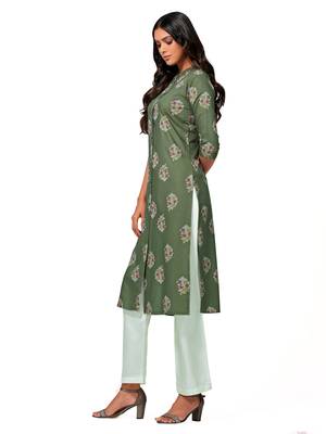 Green printed cotton long-kurtis 3