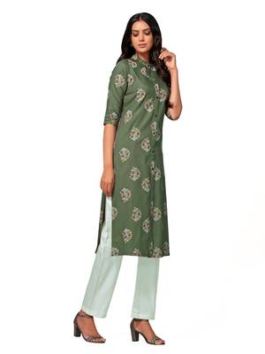 Green printed cotton long-kurtis 4