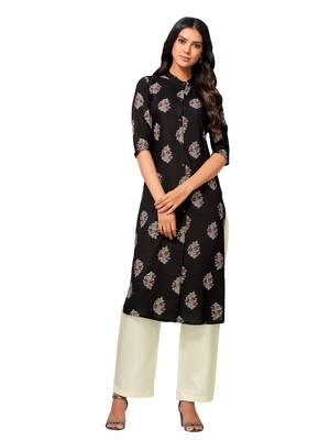 Black printed cotton long-kurtis 1