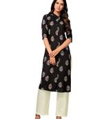 Black printed cotton long-kurtis