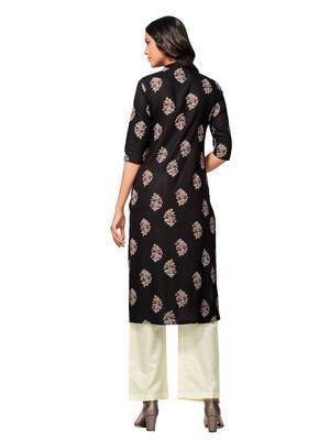 Black printed cotton long-kurtis 2