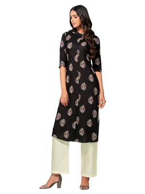 Black printed cotton long-kurtis 3