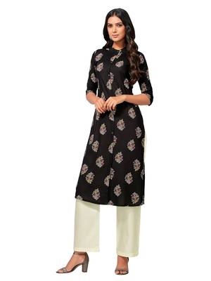 Black printed cotton long-kurtis 4