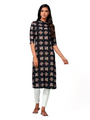 Black printed cotton long-kurtis 1