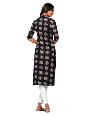 Black printed cotton long-kurtis 2