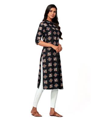 Black printed cotton long-kurtis 4